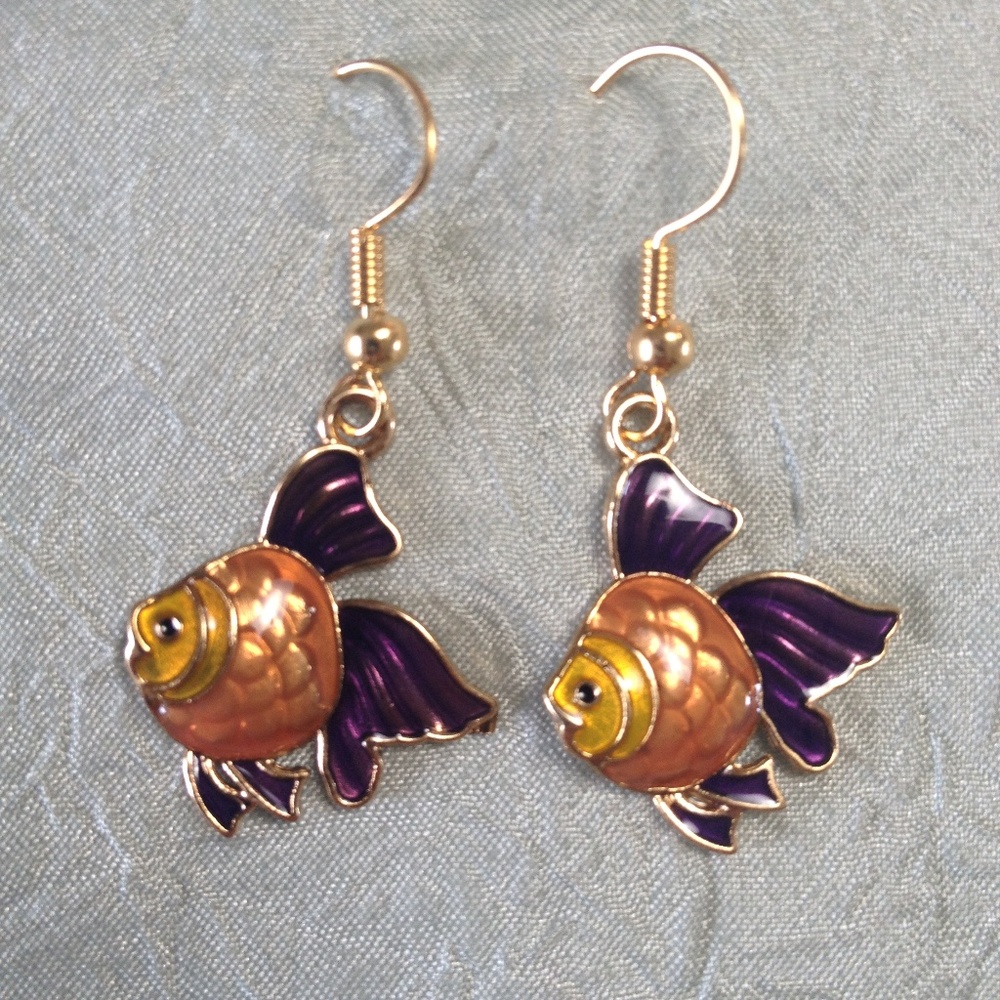 Elegant Purple and Orange Fish Earrings